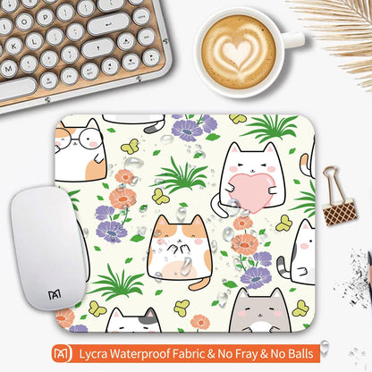 Square Mouse Pad Cute Cat, Personalized Premium-Textured Custom Mouse Mat Design, Washable Mousepad Cloth, Non-Slip Rubber Base Computer Mouse Pads for Wireless Mouse