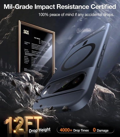 TORRAS Magnetic & Stand for Google Pixel 9 Pro XL Case, Fit for MagSafe, 12FT Mil-Grade Drop Protection, Slim Fit for Google Pixel 9 Pro XL Phone Case with Built-in Kickstand, Translucent Matte Black