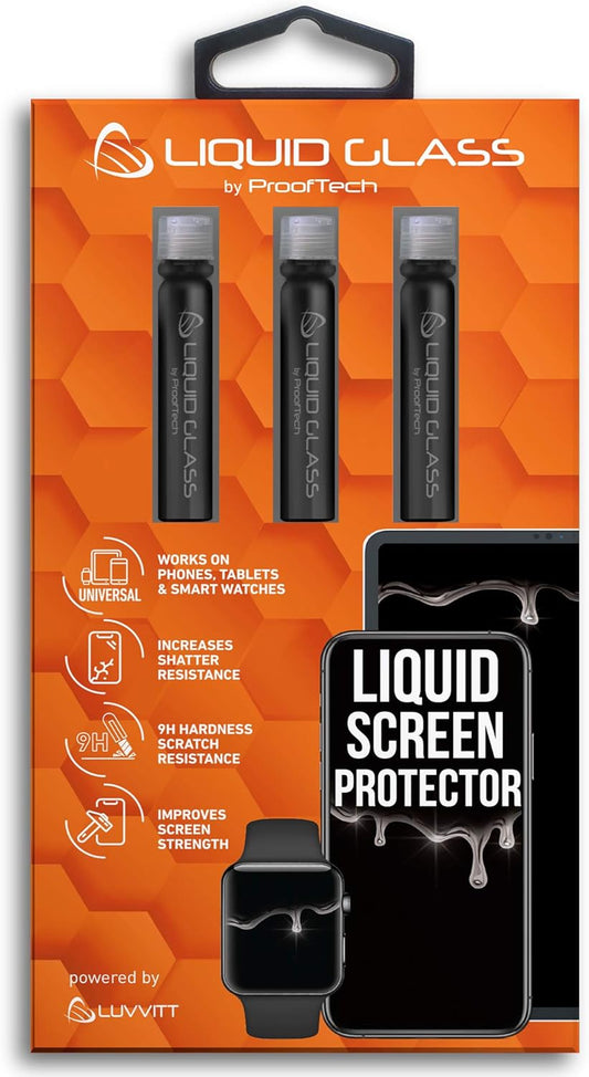 Liquid Glass Screen Protector for Up to 12 Devices Universal Fit for All Smartphones Tablets and Watches Scratch and Shatter Resistant Wipe On Nano Protection - 3 Bottles
