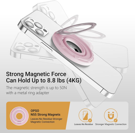 OPSO Magnetic Phone Ring Holder for MagSafe, 360 Degree Rotation Silicone Finger Ring Grip Stand Holder, Adjustable Kickstand, Compatible with iPhone 16 15 14 13 12/Pro/Max, Samsung and All Smartphone