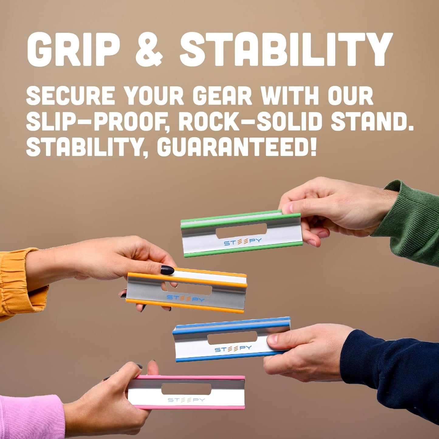 Steepy Laptop Stand for Desk - 3 Heights Computer Riser for Laptop - Adjustable Desk Laptop Stand - Computer Stand for Laptop Compatible with Air, Pro, HP, Dell, Smartphones, Tablets up to 15“ (Gray)