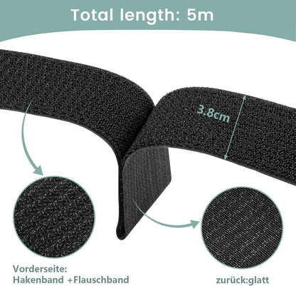 1.5In x 16Ft Cinch Straps Heavy Duty With 20 Buckles, Black Nylon Hook and Loop Straps, Reusable Long Cable Ties for Organizer or Storage