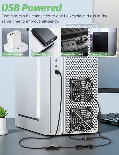 80mm x 25mm USB Fan 2 Packs 5V Small Computer Case Fan with Speed Control for CPU Xbox PlayStation Router Entertainment Cabinet 3D Printer