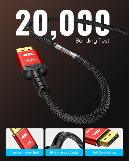 Highwings 4K DisplayPort to HDMI, 3.3ft Uni-Directional DP (Source) to HDMI (Display) 1.4 Cable, 4K@30Hz, 2K@60Hz, 1080P Full HD, Braided Cord for Dell, NVIDIA, AMD, Monitor, Projector (Red)