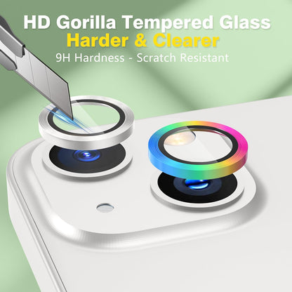 AGVEE 3+3 6 Pack for iPhone 14 6.1" / 14 Plus 6.7" Camera Lens Cover Protector, Metal Ring 9H Tempered HD Glass Camera Cover Protector Film, Silver