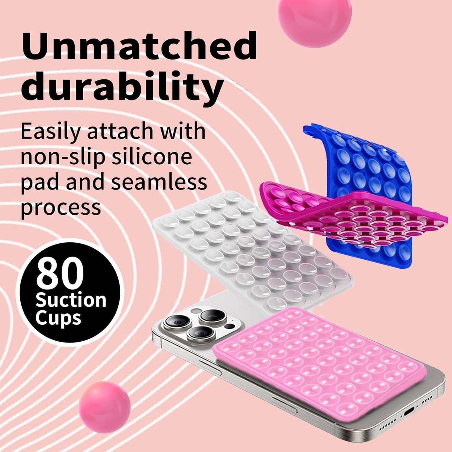 Octo Cup Buddy Sticky Grip Holder for Silicone Cellphone, Silicone Suction Cup Phone Case Mount Double Sided, Hands-Free Phone Accessories Strong Grip Holder for Selfie and Video (Pink)