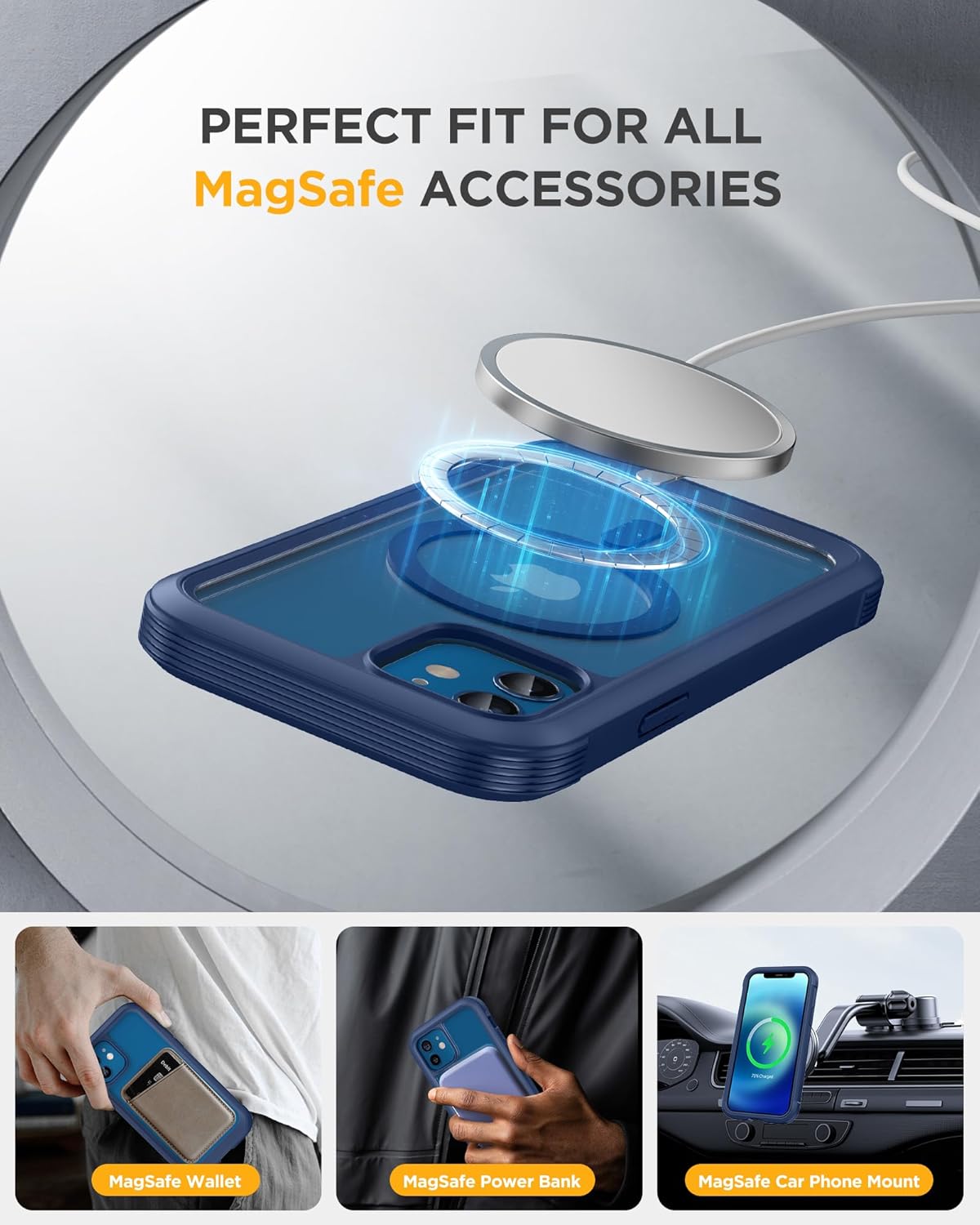 Miracase Magnetic for iPhone 12 mini Case, [360 Full-Body Protection & Complete Camera Guard], Drop & Scratch-Resistant, Shockproof, Stylish Clear iPhone Case, iPhone 12 mini Cover, Blue