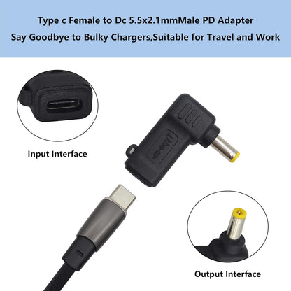 90W PD USB C to DC5525 Power Converter Type to DC 5525 Laptop Charging Adapter 19V 4A Type C Female to DC 5.5 x 2.5mm Male Power Adapter for Studio and Travel [PD-5525]