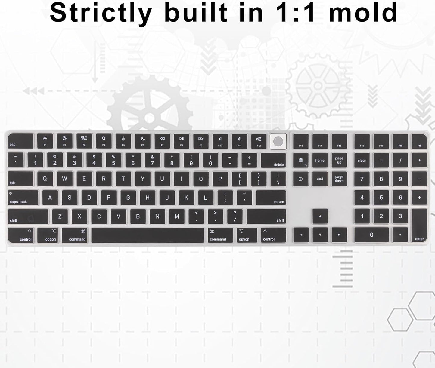 Allinside Black Keyboard Cover for Mac Magic Keyboard with Touch ID and Numeric Keypad A2520 US Layout
