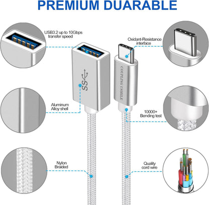 USB C to USB 3.2 Adapter [2pcs Silver], Transfer up to 10Gbps, Type C to USB(Male-Female OTG Cable USBC to USB Adapter Compatible with MacBook Pro/Air, iPhone 15 Pro Max Plus