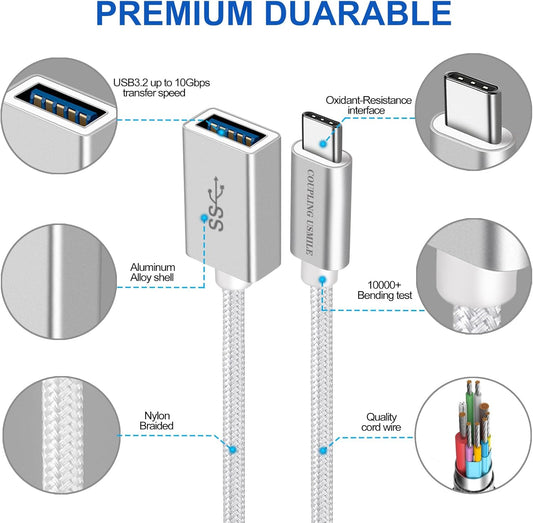 USB C to USB 3.2 Adapter [2pcs Silver], Transfer up to 10Gbps, Type C to USB(Male-Female OTG Cable USBC to USB Adapter Compatible with MacBook Pro/Air, iPhone 15 Pro Max Plus