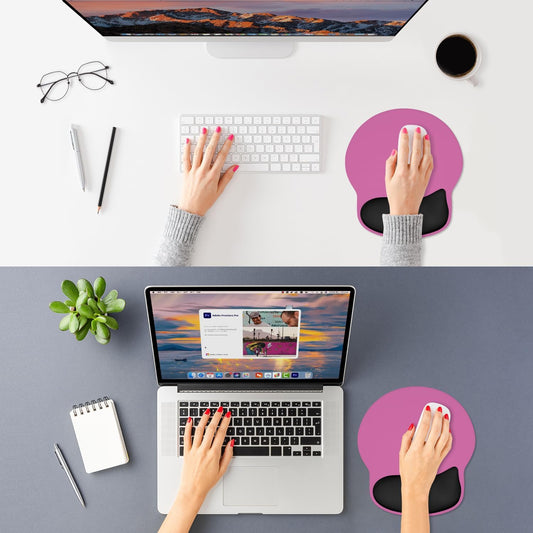 ITNRSIIET Ergonomic Mouse Pad with Wider Memory Foam Wrist Rest +17% - Curved Cushion Reduces Pressure 20%, Pain Relief, Non-Slip, Smooth, Cute Colors, 9.85 x 9 in, Black-Pink Contrast