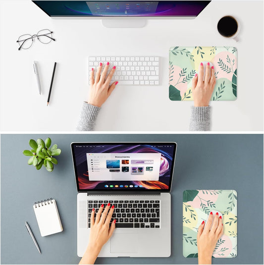 ITNRSIIET Mouse Pad Non-Slip Rubber Base Smooth Surface Stitched Edges Waterproof Durable Compatible with All Mice for Office & Gaming, Desk Accessory, 10.2x8.3x0.12 inch, PastelFoliage