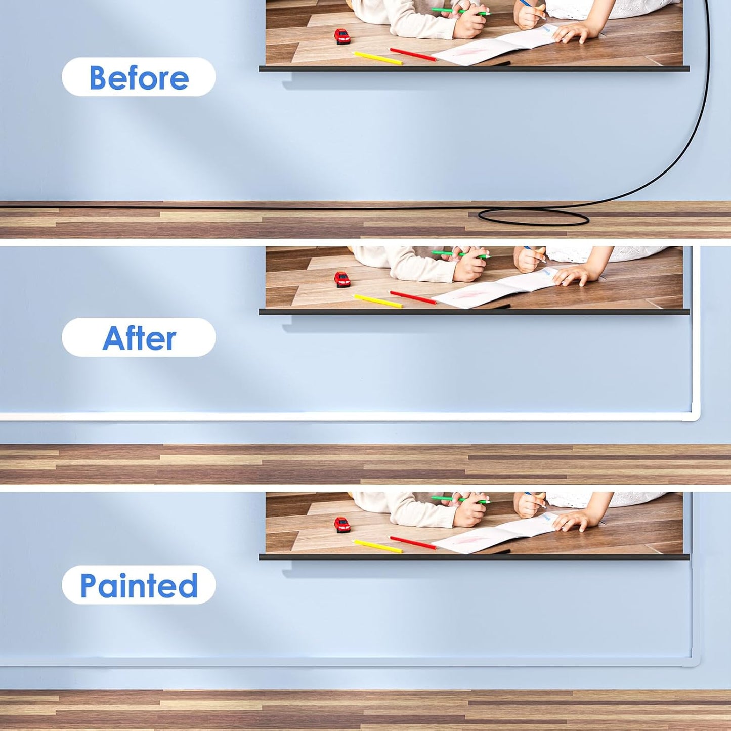 Yecaye Cord Hider, One-Cord Cable Concealer, Cord Covers for Wires on Wall, Easy Install Cable Management Kit for 2 Small Wires, Cables Raceway Home Office, W0.59in H0.4in, White