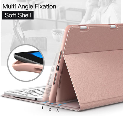 JETech Keyboard Case for iPad 10.2-Inch (2021/2020/2019 Model, 9th/8th/7th Generation) with Pencil Holder, Magnetic Detachable Bluetooth Wireless Keyboard, Soft TPU Back Stand Cover (Rose Gold)