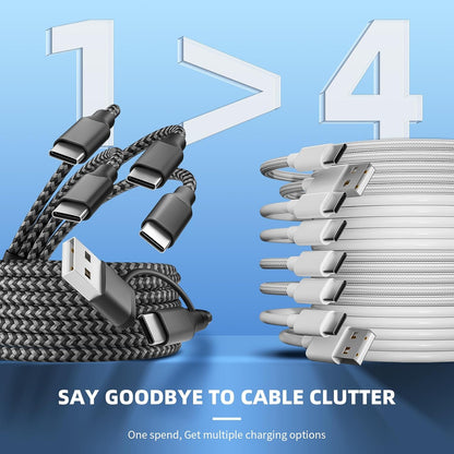 USB C Splitter Multi Charging Cable,USB A/C to USB C Charging Cord,Dual Type C Charger Cord,4 in 2 Multi Charger Cord with 4 Type-C Connectors Compatible with iPhone16/15/Cell Phones Tablets and More.