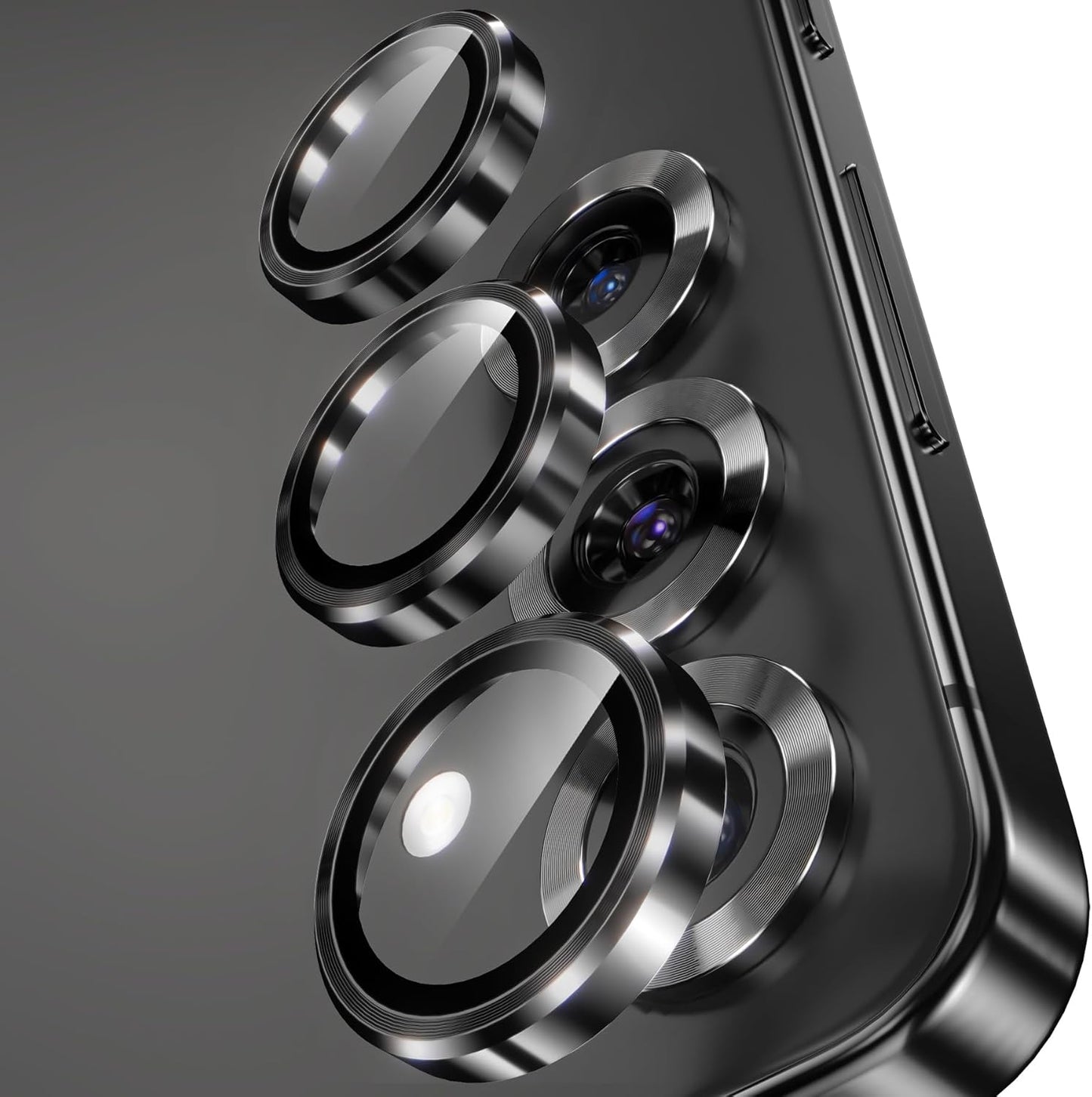YWXTW Camera Lens Protector for Samsung Galaxy S25 Accessories [1:1 Fit & Ultra Clarity] 9H Tempered Glass Metal Individual Ring Camera Cover Screen Protector for S25, Case Friendly (Black)