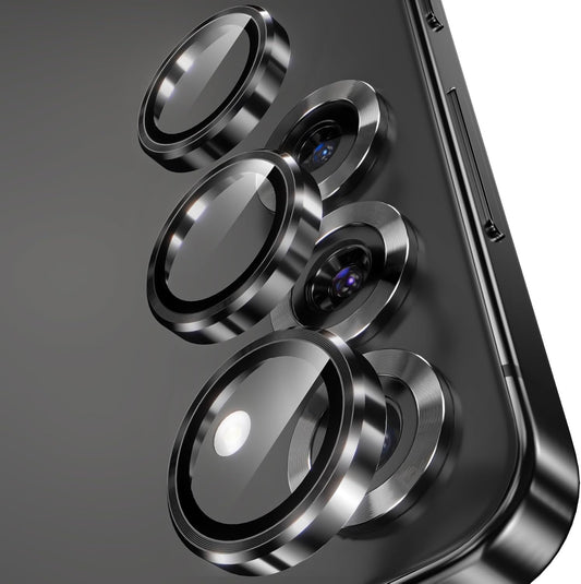 YWXTW Camera Lens Protector for Samsung Galaxy S25 Accessories [1:1 Fit & Ultra Clarity] 9H Tempered Glass Metal Individual Ring Camera Cover Screen Protector for S25, Case Friendly (Black)