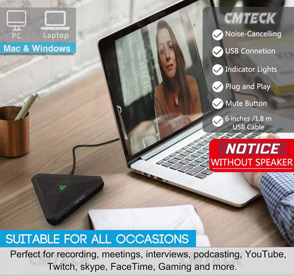 CMTECK Conference USB Microphone, Mute Button, Omnidirectional Condenser Boundary Mic for Recording, Streaming, Gaming, Skype (Windows/macOS)-Without Speaker