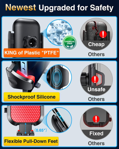 VANMASS [Pro Version] Universal Car Phone Mount [Super Suction Cup] Dashboard Phone Holder, Handsfree Windshield Dash Vent Phone Holder Car, Compatible for iPhone 16 15 14 13 Samsung LG & Truck,Red