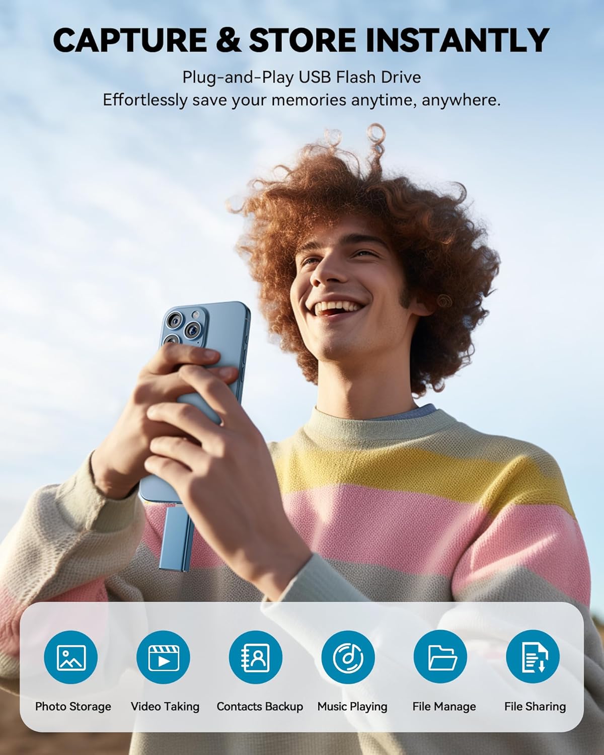 MFi Certified 256GB Flash Drive for iPhone iPad, Photo Stick for External Memory Storage, Easily Back Up and Save Photos Videos, USB Memory Stick Thumb Drive for iPhone/iPad/Android/PC (Blue, 256GB)