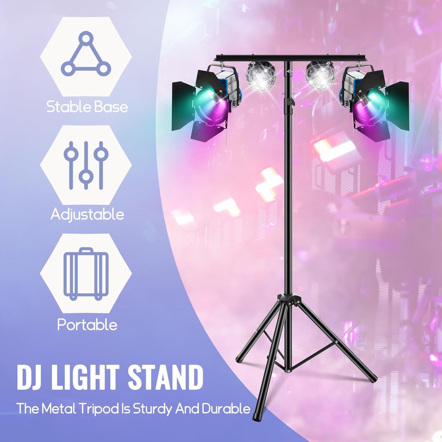 Juexica 2 Pcs DJ Light Stand Adjustable 35-63 Inch Par Can Tripod T-Bar Stage Light Stand Portable Lighting Rack for Stage Bar Banquet Party