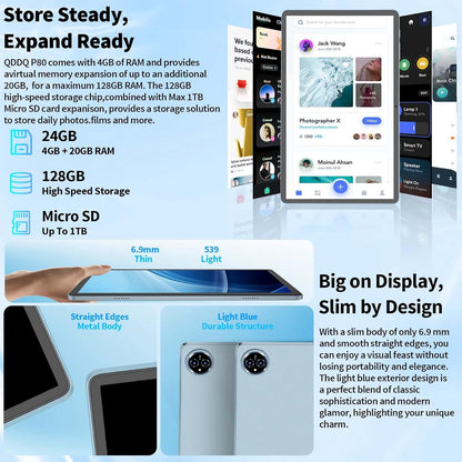 Android 15 Tablet, 11 inch Tablet with Keyboard, 24GB RAM (4GB RAM and 20GB Extend)+128GB, 1TB Expand, Octa-Core, 2.4G/5G WiFi, 8000mAh, BT V5.0, GMS Certified with Case, Mouse, Stylus(Silver)