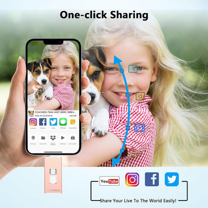 Photo Stick Apple MFi Certified for iPhone 512GB, USB Flash Drive for iPhone Thumb Drive, iPhone-Memory-Stick for iPad/iPhone/Computer Picture Keeper Portable Hard Drive Pink