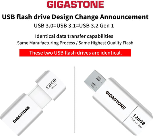 GIGASTONE 128GB Flash Drive (5 Pack) Z60 USB 3.2 Gen 1, 120MB/s Ultra Fast, Retractable Capless Slider Design, Data Storage, Backup for PC/Mac/TV/Car Audio, USB 2.0/3.0/3.1 Compatible
