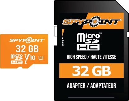 SPYPOINT 32GB Micro SD Memory Card Trail for Cameras | Adapter Media Storage for Trail and Game Cameras Designed | Used in Hunting and Trail Cams (Class 10 Speed)