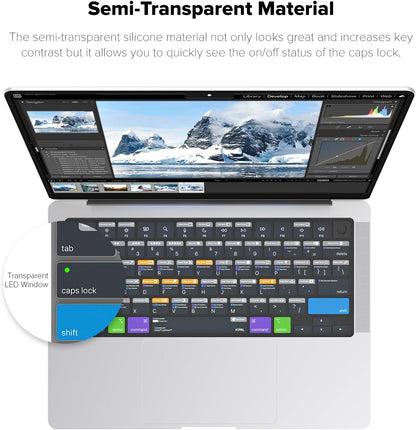 JCPal Adobe Lightroom Shortcut Guide Keyboard Cover for Apple MacBook Pro 14 inch and MacBook Pro 16 inch (M1-M4 Models) and MacBook Air 13 inch and MacBook Air 15 inch (M2-M4 Models) (US-Layout)