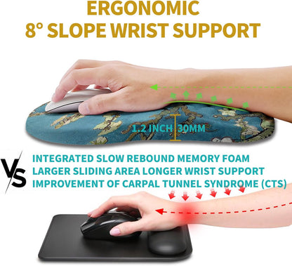 Hokafenle Ergonomic Mouse Pad Wrist Support, Wrist Rest Mousepad for Carpal Tunnel Pain Relief with Integrated Memory Foam Slope Massage Bulge (11.8x7.9 inch,Apricot Flower