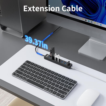 atolla Aluminum 7-Port USB 3.0 Hub with 1m Extension Cable - 5Gbps High-Speed Data Transfer for MacBook Pro, Laptop, PC, Gaming Setup
