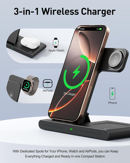 2025 Wireless Charger for Apple and Android Charging Station,3 in 1 Fast Max Charging for iPhone 16 15 14 13 12 Pro Max Plus, Apple Watch Series & Air pods 4 3 2 Pro, Android Samsung Galaxy Series