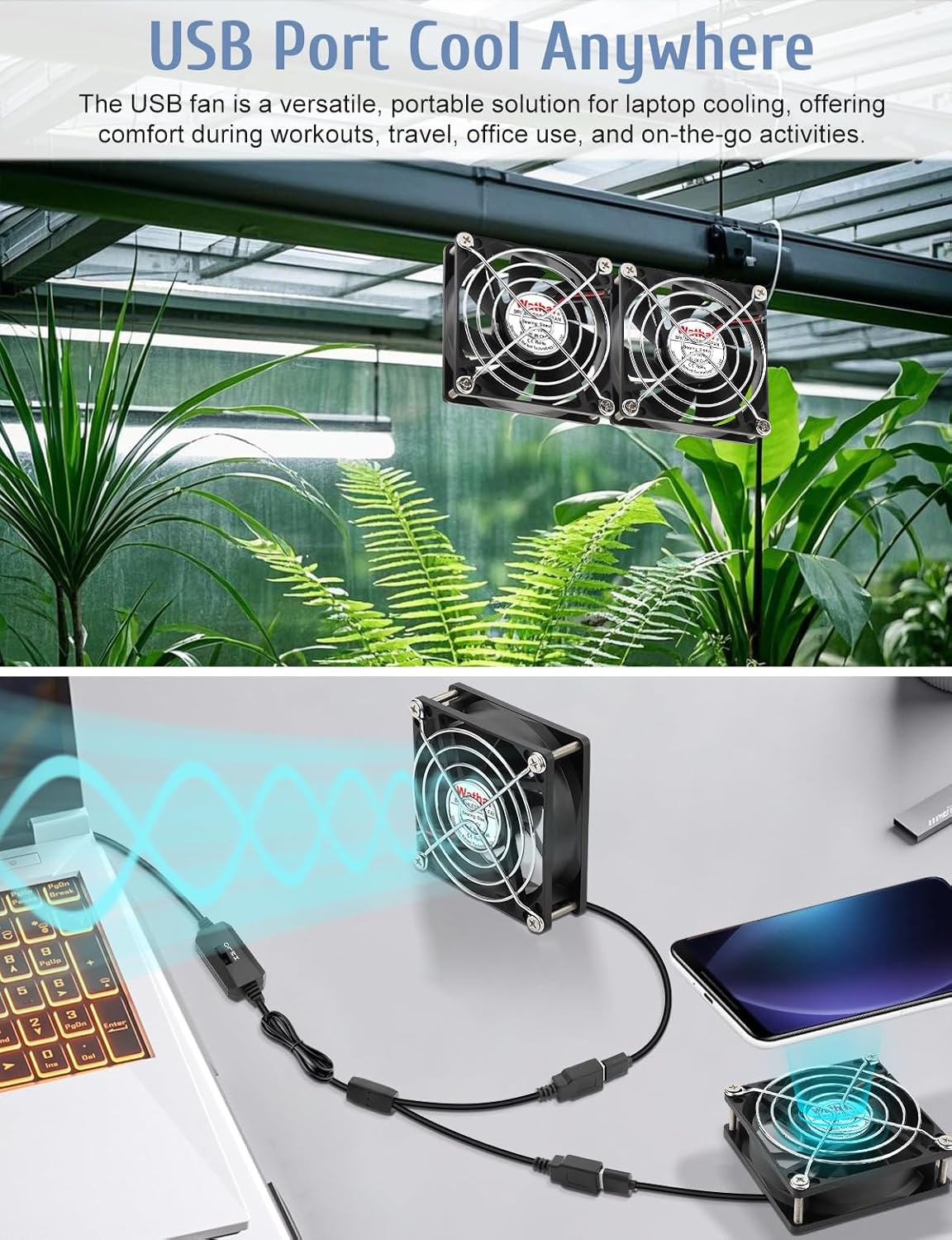 2 Packs Wathai 92mm x 25mm 90mm 5V USB Fan for Receiver AV cabint Game Console PC Laptop TV Box Projector Router Cooling