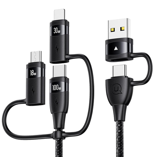 100W USB C Multi Charging Cable, USAMS 6.6FT 5-in-1 5A Fast Sync Charger Adapter Nylon Braided Type-C Cable for Laptop/Tablet/Phone and More