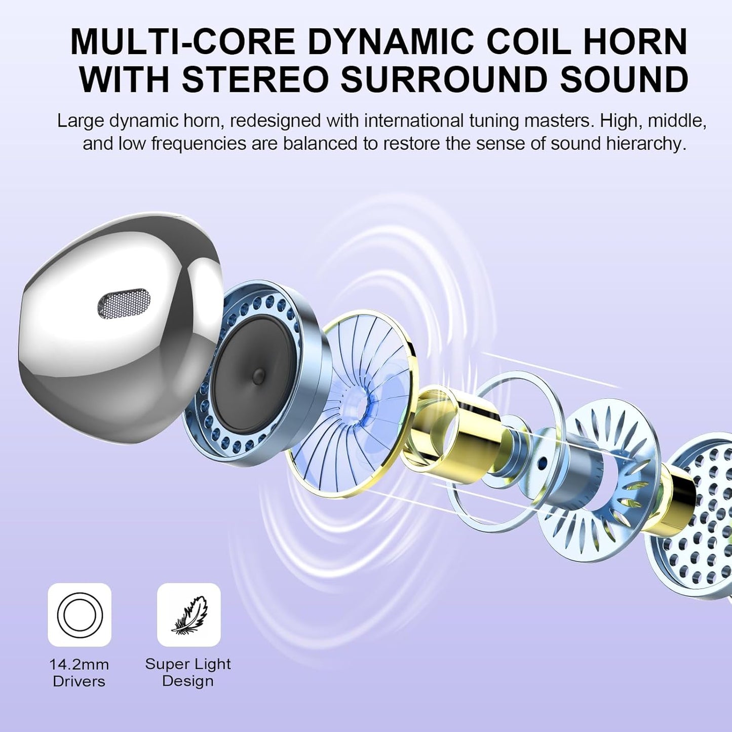 Wireless Earbuds, Bluetooth Headphones 48H Playtime Ear Buds with LED Power Display, IPX7 Waterproof Bluetooth 5.4 Earphones in-Ear Earbuds with 4 Mic for Android iOS Cell Phone Laptop, Purple