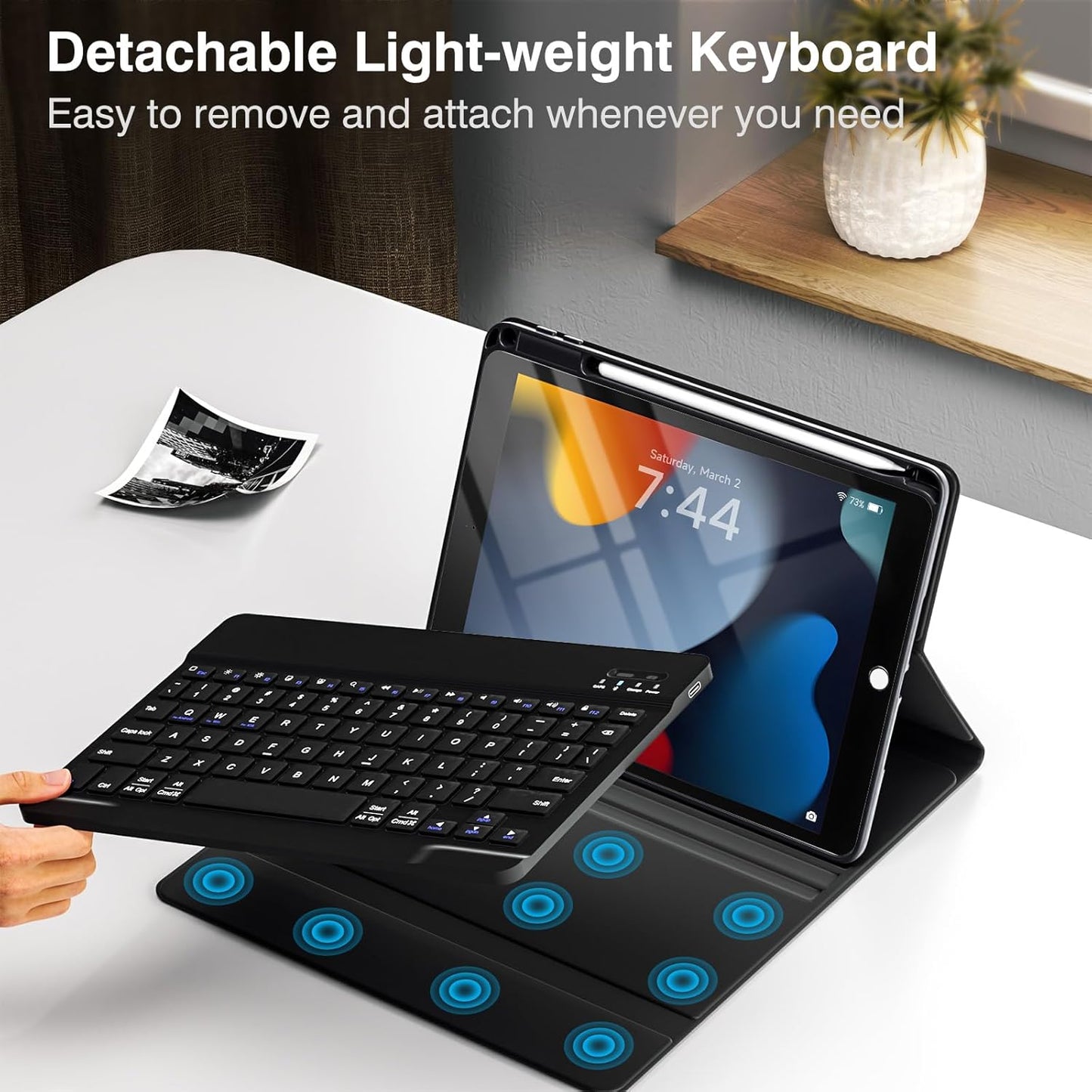 OYEEICE Keyboard Case for iPad 9th Generation - Wireless Detachable Keyboard Folio Cover with Pencil Holder for iPad 9th/8th/7th Gen 10.2 inch, iPad Pro 10.5" & iPad Air 3rd Gen - Black