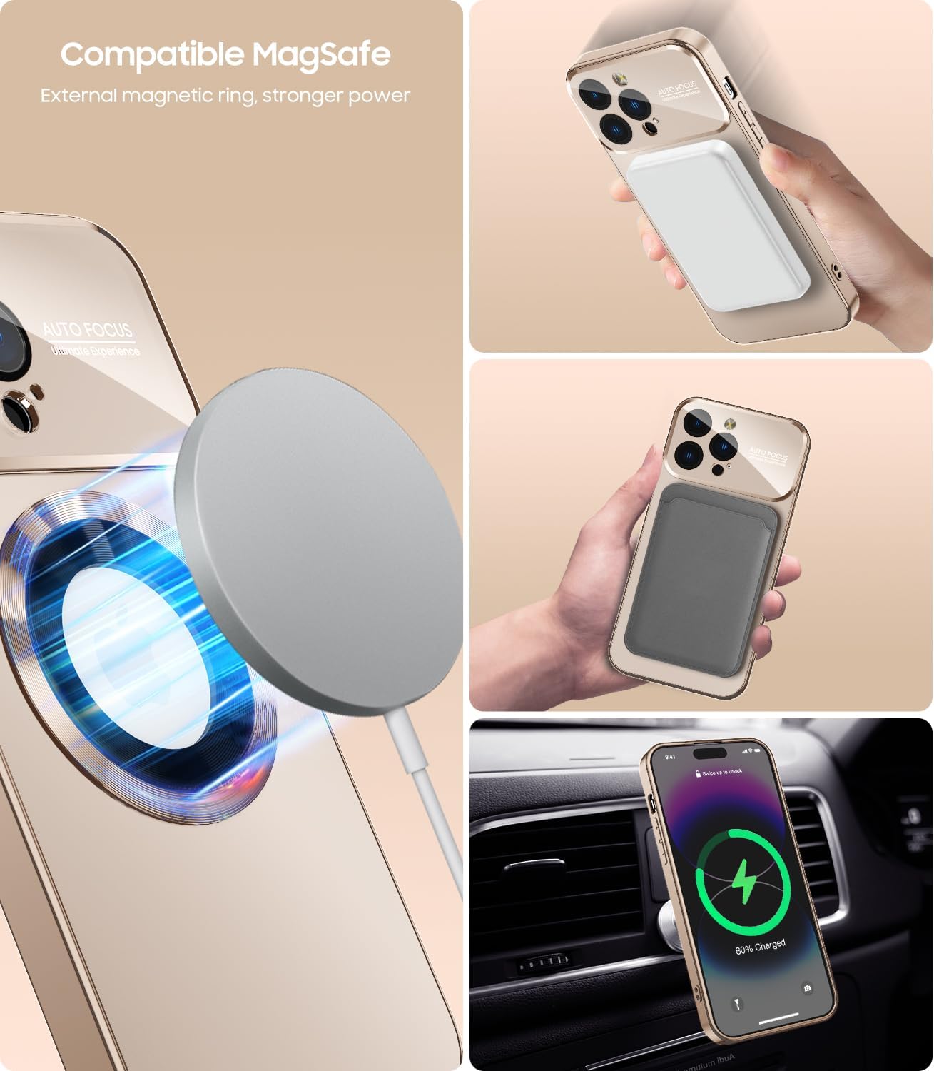 Magnetic for iPhone 13 Pro Case, Built-in Camera Lens Protector, Compatible with MagSafe, Logo View, Military Grade Protective Phone Cover, Desert Titanium