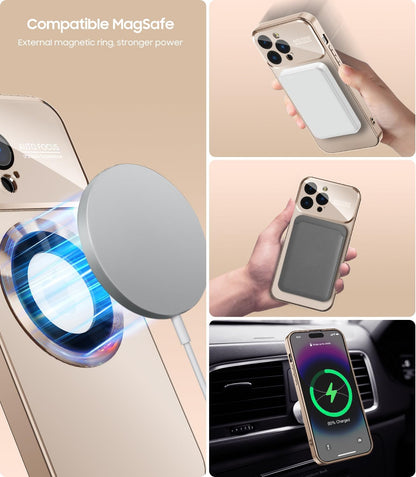 Magnetic for iPhone 13 Pro Case, Built-in Camera Lens Protector, Compatible with MagSafe, Logo View, Military Grade Protective Phone Cover, Desert Titanium