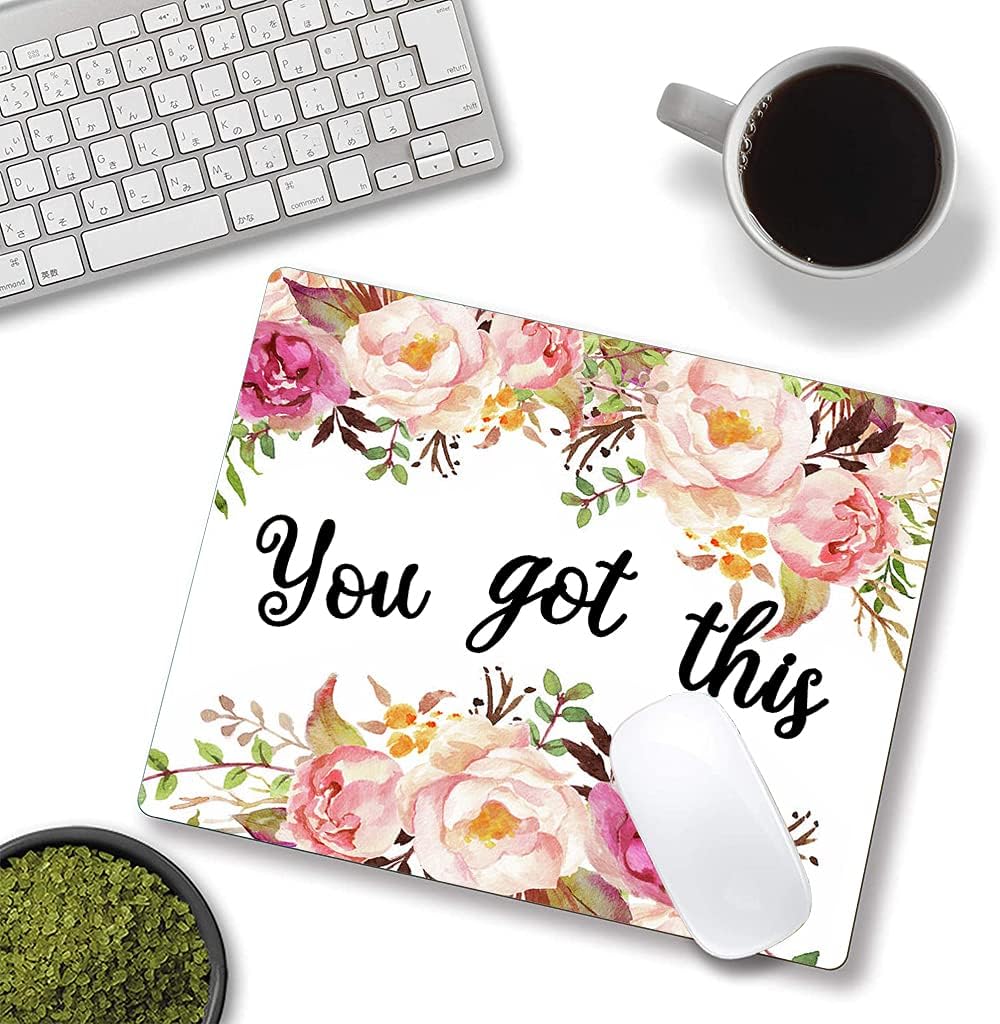 Hokafenle Mouse Pad Motivational, Cute Floral Mouse Pad with Inspirational Quote, You Got This Mousepad Design, Mouse Mat Square Waterproof Non-Slip Rubber Base Mouse Pads for Office Home Laptop