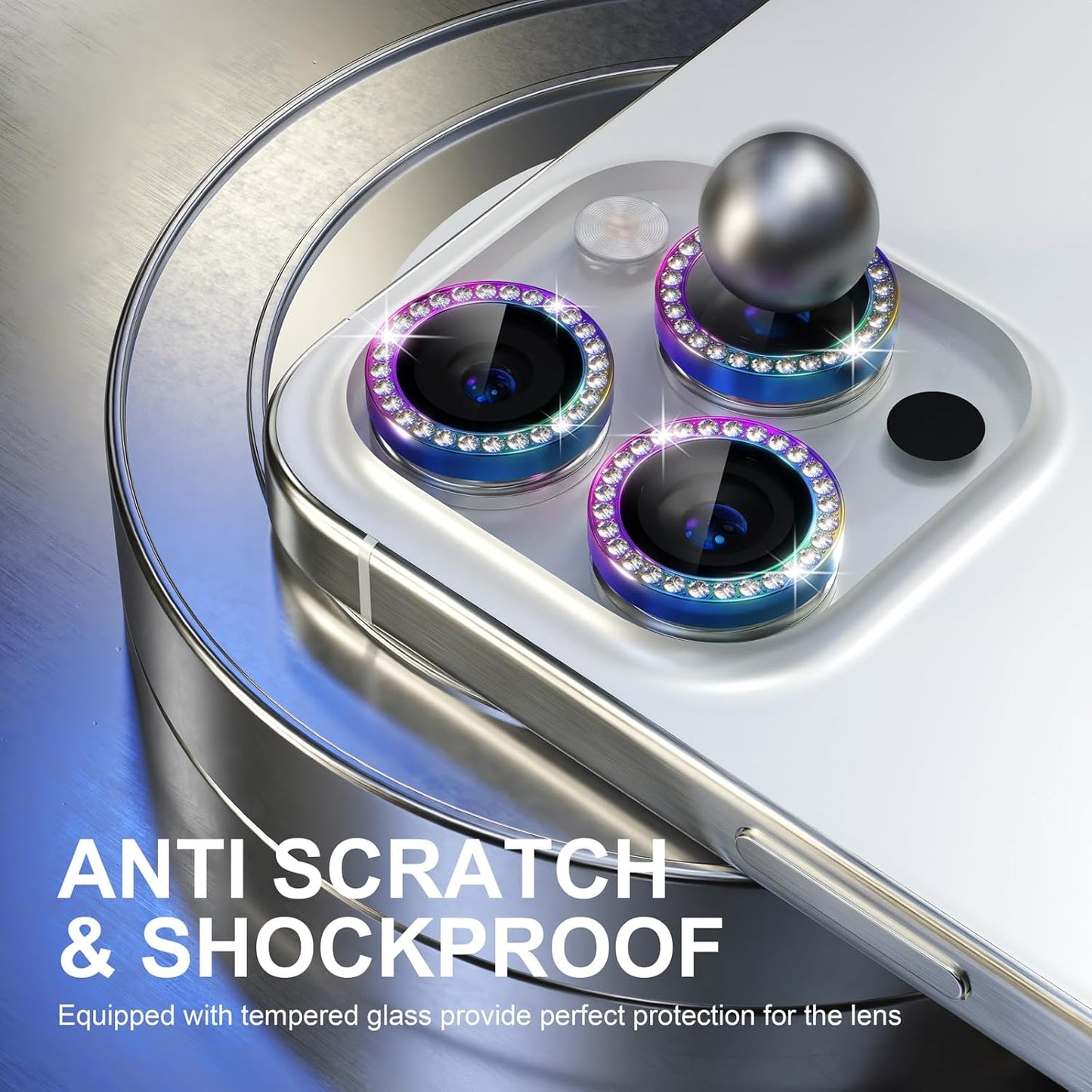 Choiche Compatible for iPhone 15 Pro/iPhone 15 Pro Max Camera Lens Protector Bling, 9H Tempered Glass Camera Cover Screen Protector Metal Ring Decoration Accessories (Diamond-Colorful)