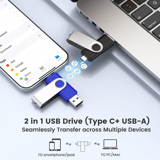 ABLAZE 16GB USB C Flash Drive 10 Pack, OTG USB 2.0 + Type C Memory Stick Dual Type C Thumb Drive Compatible with iPhone 16/15, Android Smartphone, Computers, Tablets, Mac,iPad,PC