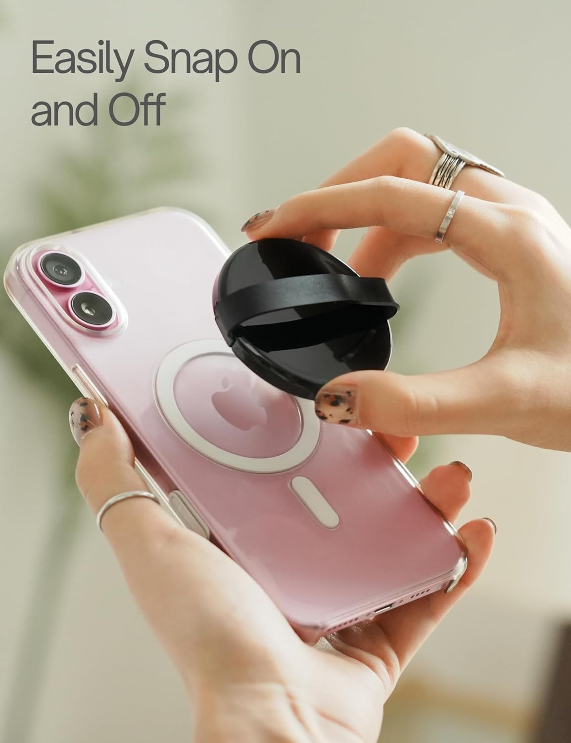 Heesch Magnetic Phone Grip for Back of Phone Ring Holder for Phone Case with Loop Finger Strap for iPhone 16 Pro Max Grip Magsafe Accessories, Black Loopy Phone Case