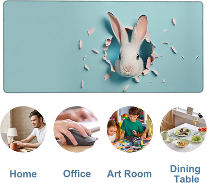 Gaming Desk Pad Large Extra Length Bunny Peeking Out of A Hole Mouse Pad Keyboard Laptop Non-Slip Waterproof with Rubber Base Thick Stitched Edge Mouse Mat for Office Home 35.4 x 15.7 Inches