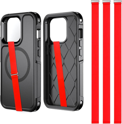 TEAMOLA 3pcs Silicone Phone Grip Holder Strap for iPhone 15/15 Pro/16/16 Pro & Samsung Galaxy S24/S23 - Anti-Slip Finger Loop for Case, Universal Phone Loops for Back of Cell Phones(210, 3 Red)