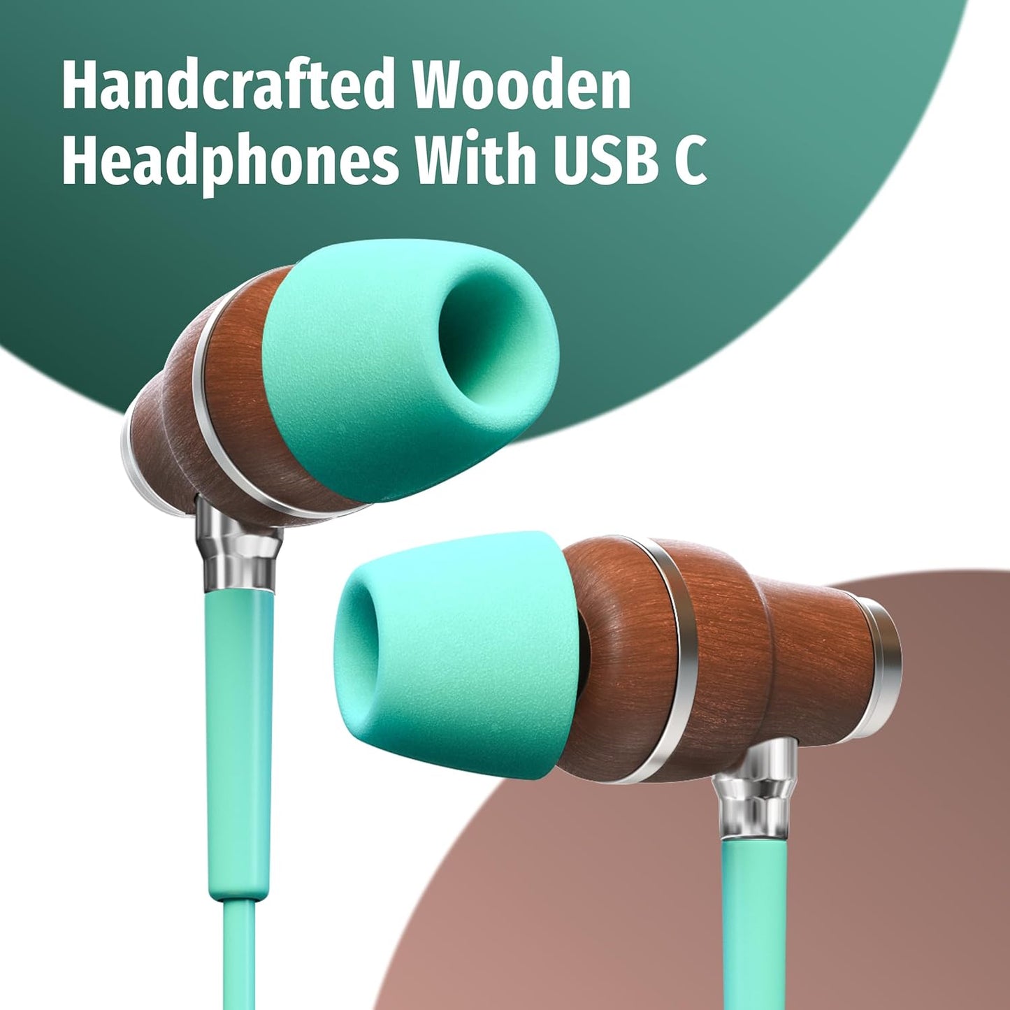 Symphonized Premium Wooden iPhone Earphones Wired (USB C) Deep Bass Sound, 3D Sound, Microphone Volume Control, 90% Noise Cancelling for Type C Devices. Earphones for iPhone 15 to 16 & Android
