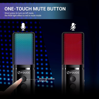FDUCE Gaming USB Microphone for PC,RGB Condenser Computer Mic with Tripod Stand,Quick Mute,Gain Control,Cardioid Mic for Streaming, Podcast, Twitch, YouTube, PC, Computer, PS5, (M160)