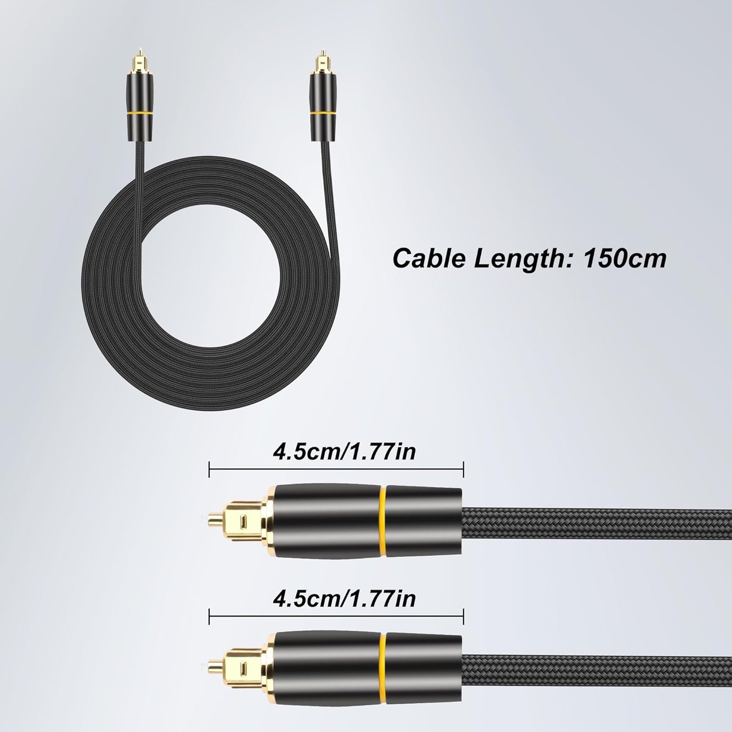 MEIRIYFA Digital Optical Audio Cable, Fiber Optical Toslink Audio Cable Male to Male Cord Nylon Braided Gold-Plated for Home Theater, Sound Bar, TV, Stereo System (1.5M)