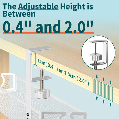 Under Desk Cable Tray White, No Drill Cable Organizer with Clamp for Wire Management, PC Cord Organizer & Workspace Accessories for Office, Home